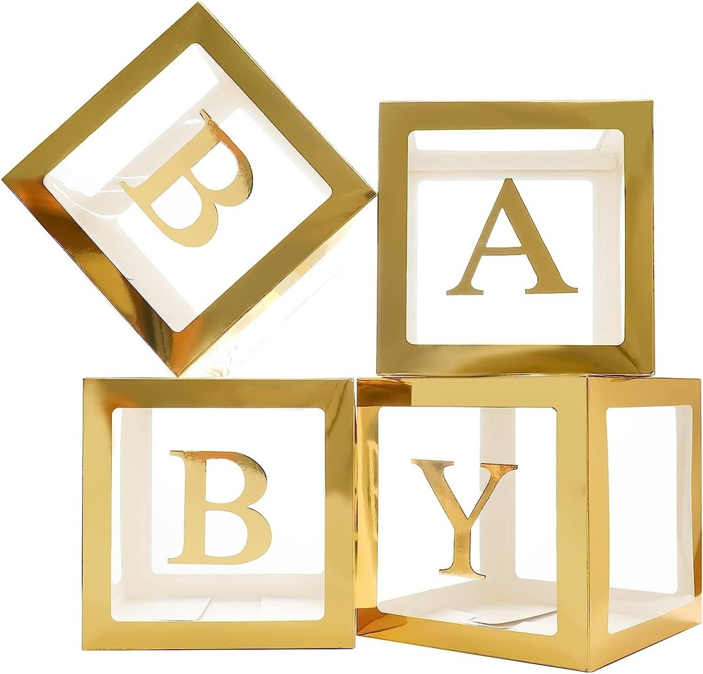 Gold Transparent Balloons Decor Baby Box Baby Blocks Decorations for Baby Shower