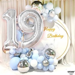 , Giant 19 Balloons Silver – 40 Inch | 19 Balloons for 19th decorations | Sil…