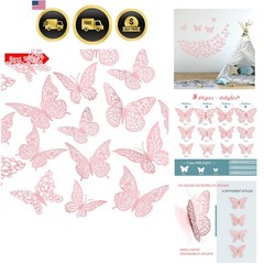 3D Pink Butterfly Wall Decor 3 Sizes 4 Styles Butterfly Party Decorations Cak…