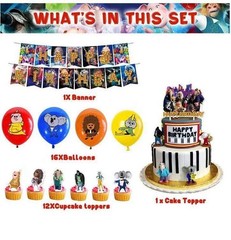 Sing 2 Theme Birthday Party Supplies Set Include Banner Balloons Cake Toppers