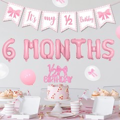 Half Decorations – Pink Gingham Banner Bow, Balloons, Cake Topper for Girls 6…