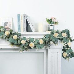 Eucalyptus Garland 6.56 Ft Lush Silver Dollar Leaves Boxwood Artificial Faux