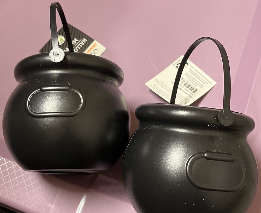Way to Celebrate! Lot of 2 Mini Cauldron Kettles Novelty Candy Holders Halloween