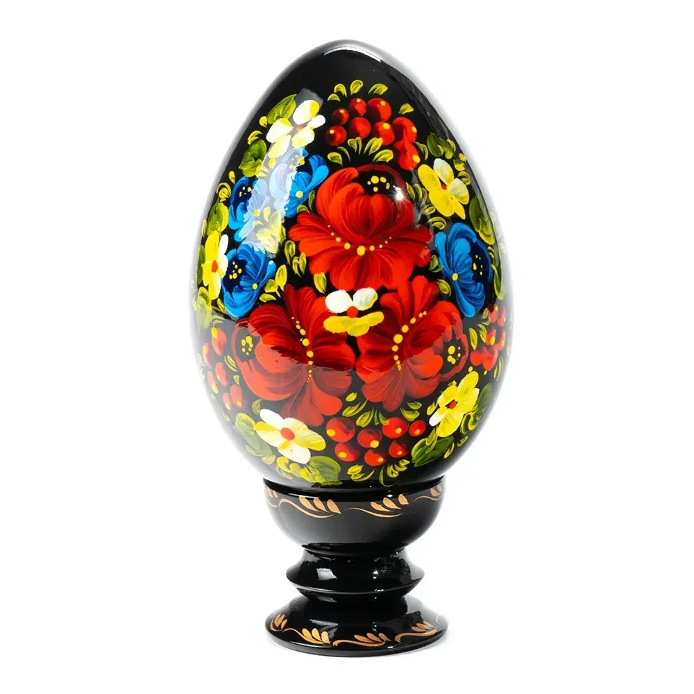 Petrykivka Wooden Easter Egg | Hand-Painted Ukrainian Pysanky (130 mm) 03-012