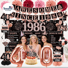 40Th Birthday Decorations for Women, 40 Year Old Black Rose Gold Vintage AWESOME
