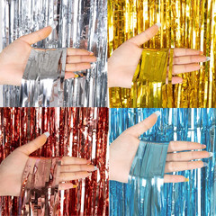 Cheap as a Party Metallic Tinsel Foil Fringe Curtains Backdrop for Birthday New