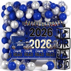 Lunmon 114 Pcs Blue and Black Graduation Decorations Class of 2026 Include Gr…