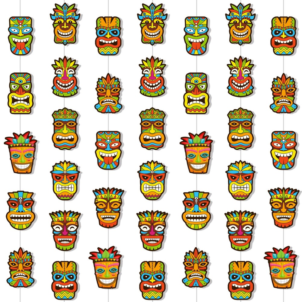 Hawaii Tiki Hanging Garlands for Hawaiian Yellow, Green, Blue, Orange, Red