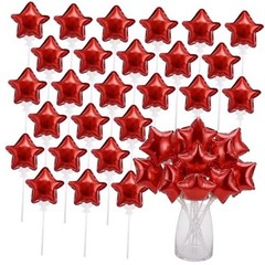 30 Pcs Mini Star Self Inflatable Balloons with Sticks Self 4 Inches Red