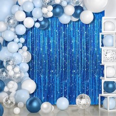 2 Pack Royal Blue Foil Fringe Curtains 3.3×9.9ft – Tinsel Backdrop for Parties,