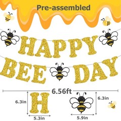 Bee Birthday Party Decorations,Glitter Happy Birthday Banner with Hanging Swi…