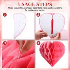 60 PCS Heart Honeycomb Party Decorations Red Pink White Tissue Paper Pom Poms