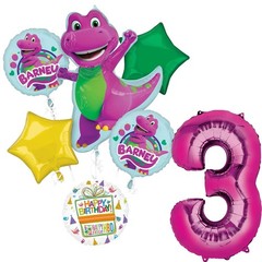 Barney’s 3rd Birthday Party Supplies 7pc Girl Theme Balloon Bouquet Decorations