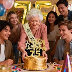 Charming Gold 75th Birthday Decorations: Tiara, Balloons, and Party Essentials
