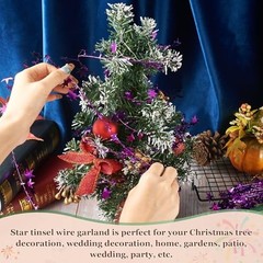 49.2 FT Star Tinsel Garlands for Christmas Star Wire Tinsel Garlands Purple