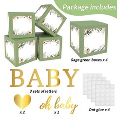 Baby Shower Boxes with Letters, 4pcs Sage Green Baby Shower Decorations for B…