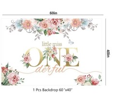 Miss Onederful 1 year old Birthday Party Photography Backdrop Watercolor Floral