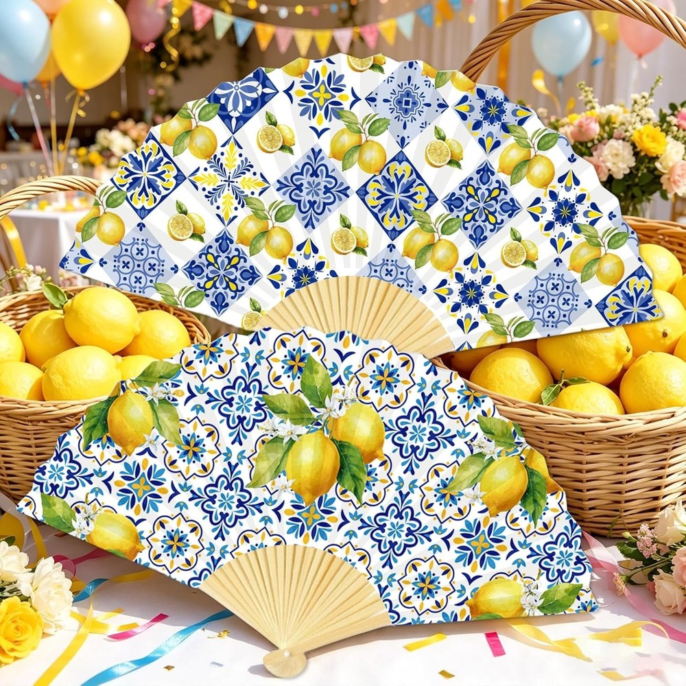 24Pc Amalfi Coast Lemon Party Fans Capri Italian Wedding Decor