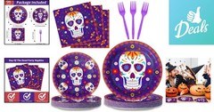 Complete 96 Pcs Mexican Fiesta Tableware Set for Day of The Dead Celebrations