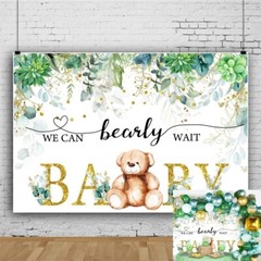 Bear Gender Reveal Backdrop «We can Bearly Wait» Baby Shower Decoration 8×6 ft