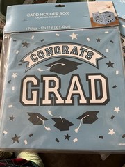 Graduation Card Holder Box 1pc -12×12 In Party Supply, New Blue & White