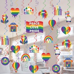 35 PCS LGBT Gay Pride Decorations Rainbow Hanging Swirls Love Is Love Party