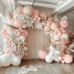 Pink White Balloon Garland Double Stuffed Peach Balloons Cream Beige Pastel P…
