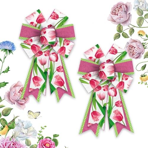Hying 2 Pieces Spring Flowers Bows for Wreath, Style 2: 2pcs Smaller Tulips