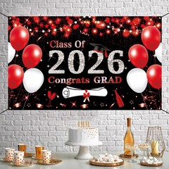 Black Red Graduation Party Decorations, Red 6×3.6ft Red Class of 2026 Graduat…