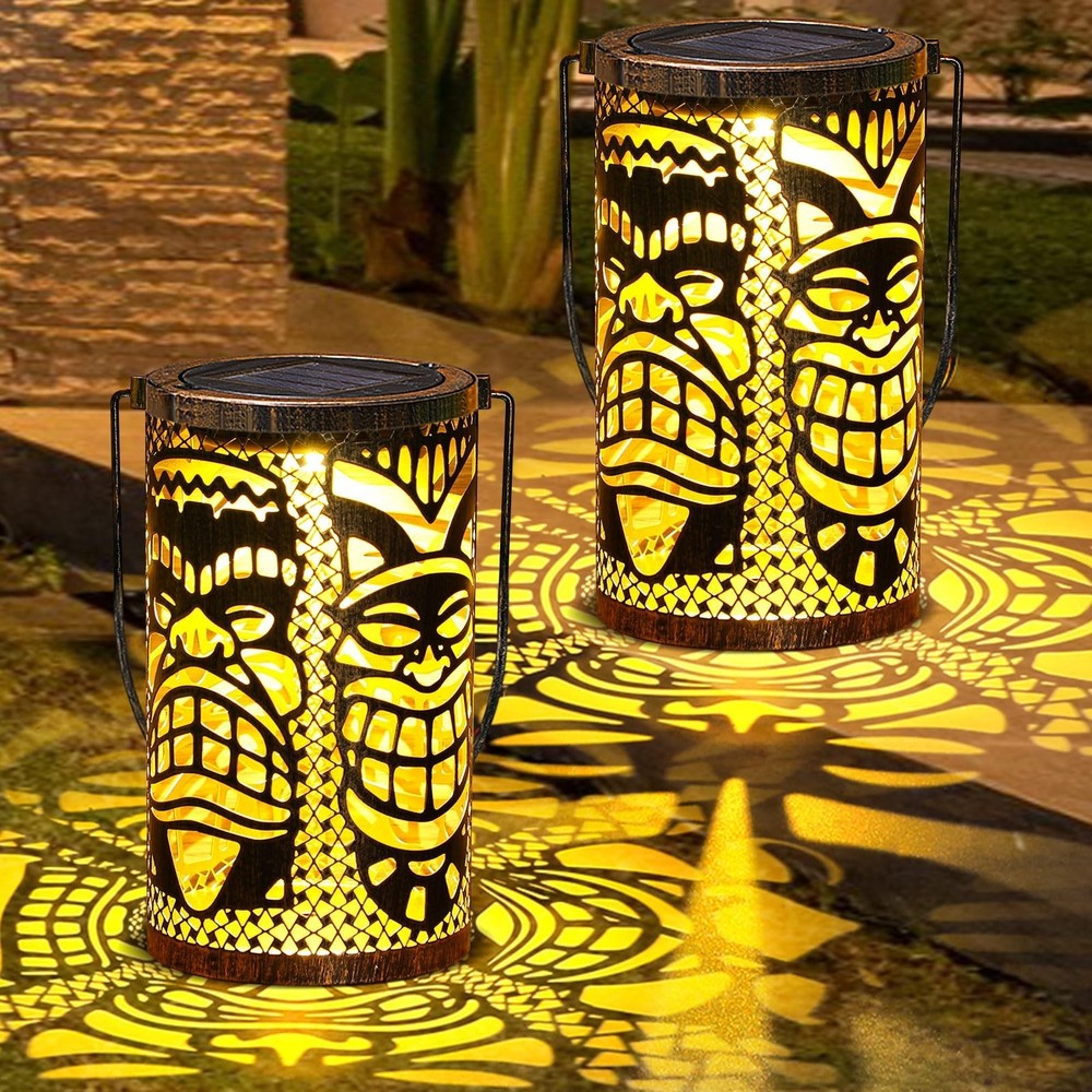 2 Pack Tiki Solar Lanterns Tiki Bar Light Decor Outdoor Waterproof Gifts for …