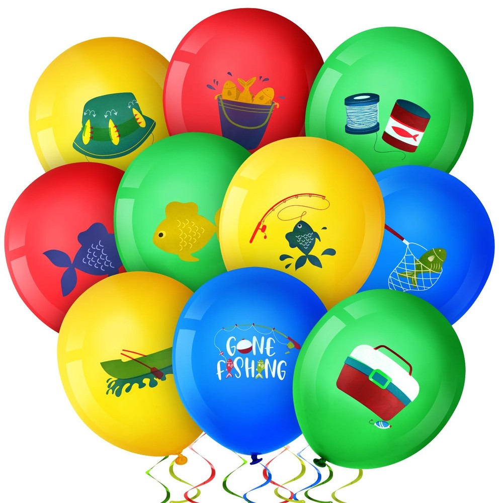 Hxezoc 48 Pcs Fish Bobber Balloons Latex Fishing Party Decorations