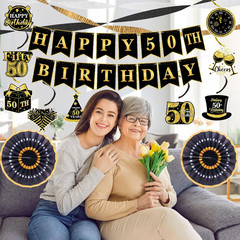 50Th Birthday Decorations, Black Gold 50 Years Old Birthday Party Supplies, Gold