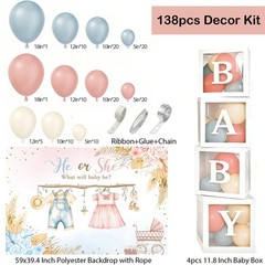138Pcs Gender Reveal Decorations Kit with Dusty Pink Blue Balloon Garland Arc…