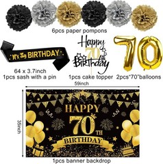 Eucutur 42PCS 70th Birthday Decoration Kit for Men Women, Black Gold Happy 70…