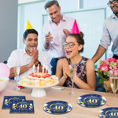 40PCS Happy 40Th Birthday Decorations Navy Blue and Gold Theme Party for 40 Year
