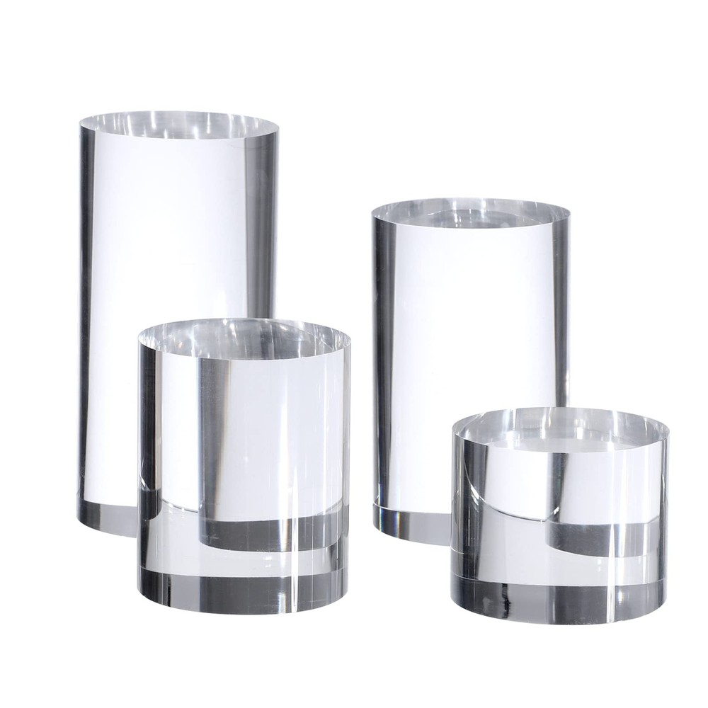 KCGANI Clear Polished Acrylic Cube Cylinder Round Photo Transparent