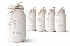 White Mason Jars | Set of 5, Quart 32 oz, 7″ Height | Hand-Painted Vases for …