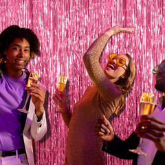 2 Pack Pink Backdrop Party Decorations Tinsel Curtain Party Backdrop Foil