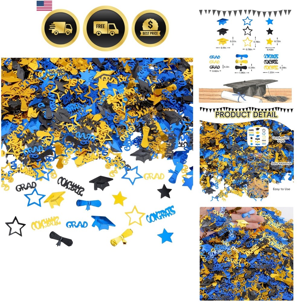 2500pcs Graduation Confetti Decorations, Black Gold Blue Congrats Grad Table …