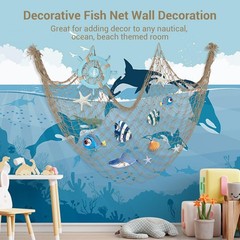 2 Pack Fish Net Decorations – 80×40 Inch Brown Fishing Net Decor for Under Th…