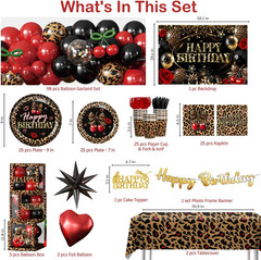 258Pcs Cheetah Print Birthday Decorations, One-Stop Set for 25 People, Includes