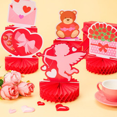 12pcs Valentine Honeycomb Table Centerpieces Heart Bear Kids Party Decorations