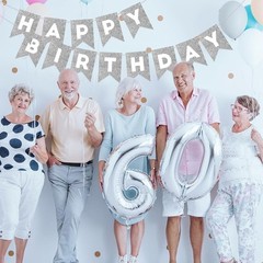 Silver Glitter Happy Birthday Banner Sign for Backdrop