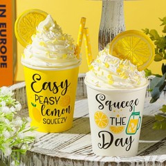 2 Pcs Lemon Tiered Tray Table Decor Faux Whipped Cream Cups Lemon Centerpiece…