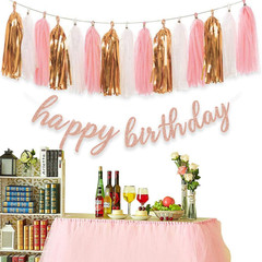 Rose Gold Happy Birthday Decorations – Glittery Rose Gold Happy Birthday Banner