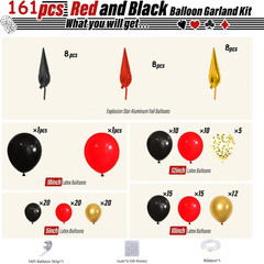 161pcs Red Black and Gold Balloons Garland Arch Kit with 5/10/12/18in Red Black