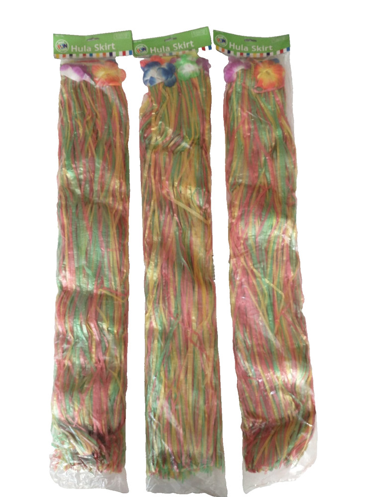 Hawaiian Hula Skirts Multicolor Artificial Grass Flowered Luau Party 3 Pack