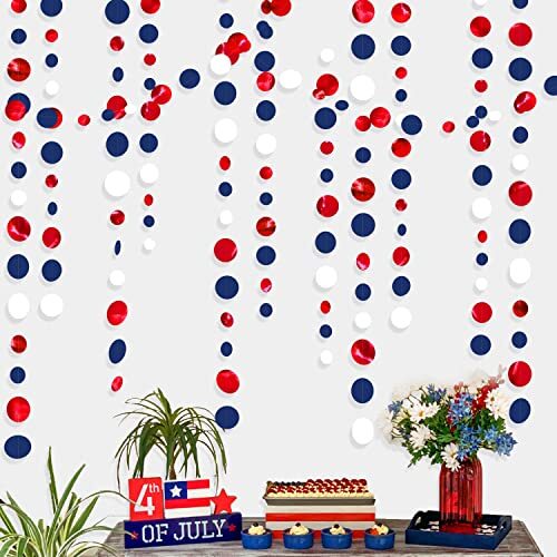 46 Ft Navy White Circle Dots Garlands Royal Hanging Paper Polka Dots Blue Red