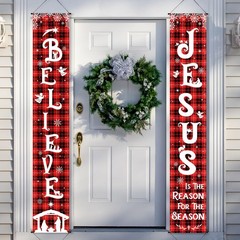 Christmas Front Porch Banners Winter Religious Nativity Scene Sign Holiday Ha…