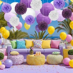 18 PCS Purple White Lanterns & Tissue Pom Poms for , Baby Shower, Wedding, Br…